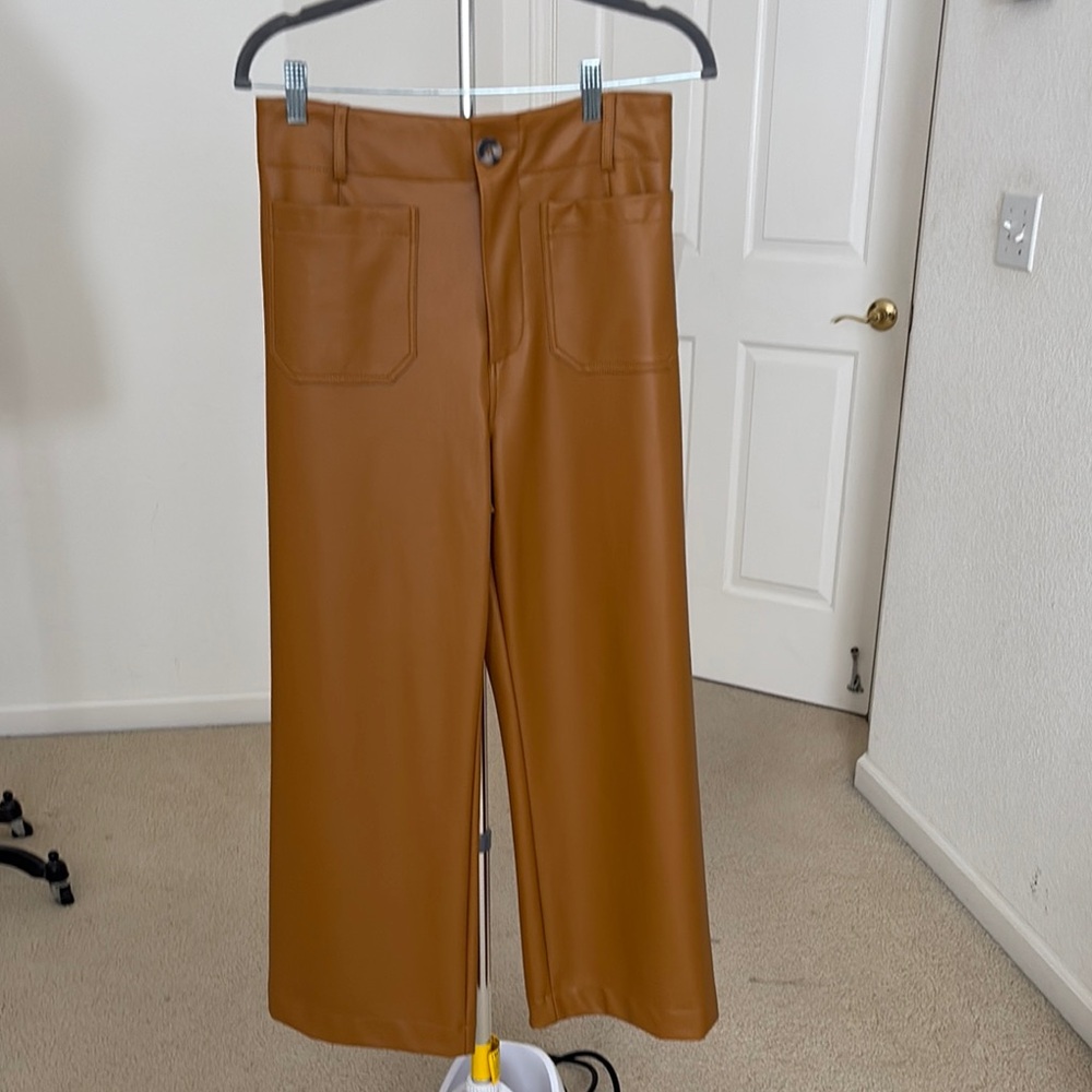 New with Tag, Anthropologie Maeve Tan Faux Leather ku Pants